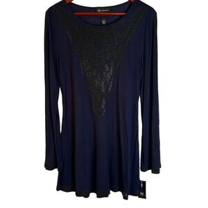 NWT INC International Concepts Navy & Black Rhinestone Embellished Tunic Top